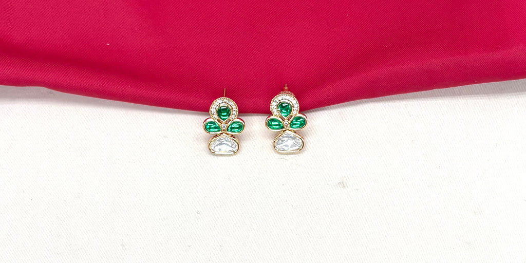 Rose-Gold with green stones Polki Diamonds studs