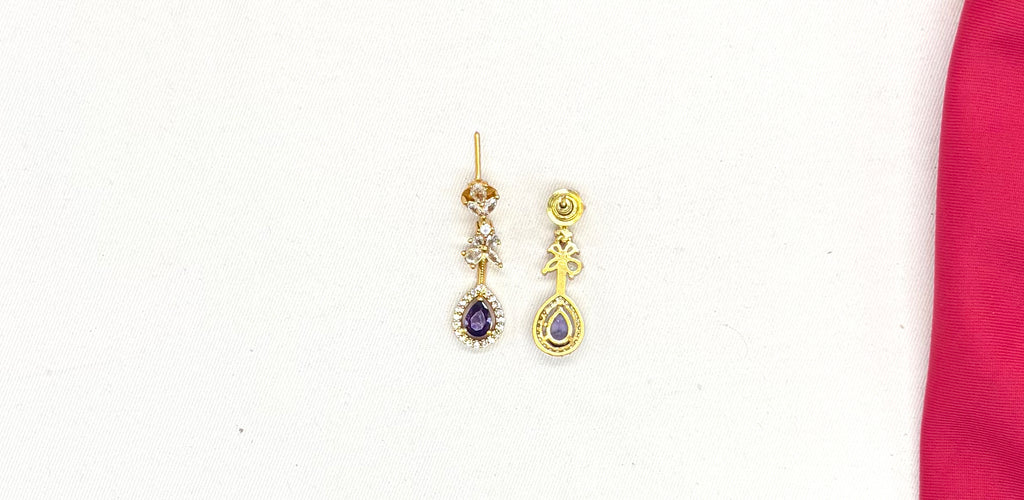 Matte finishing Floral Zircon & Ad Stones purple Short Necklace
