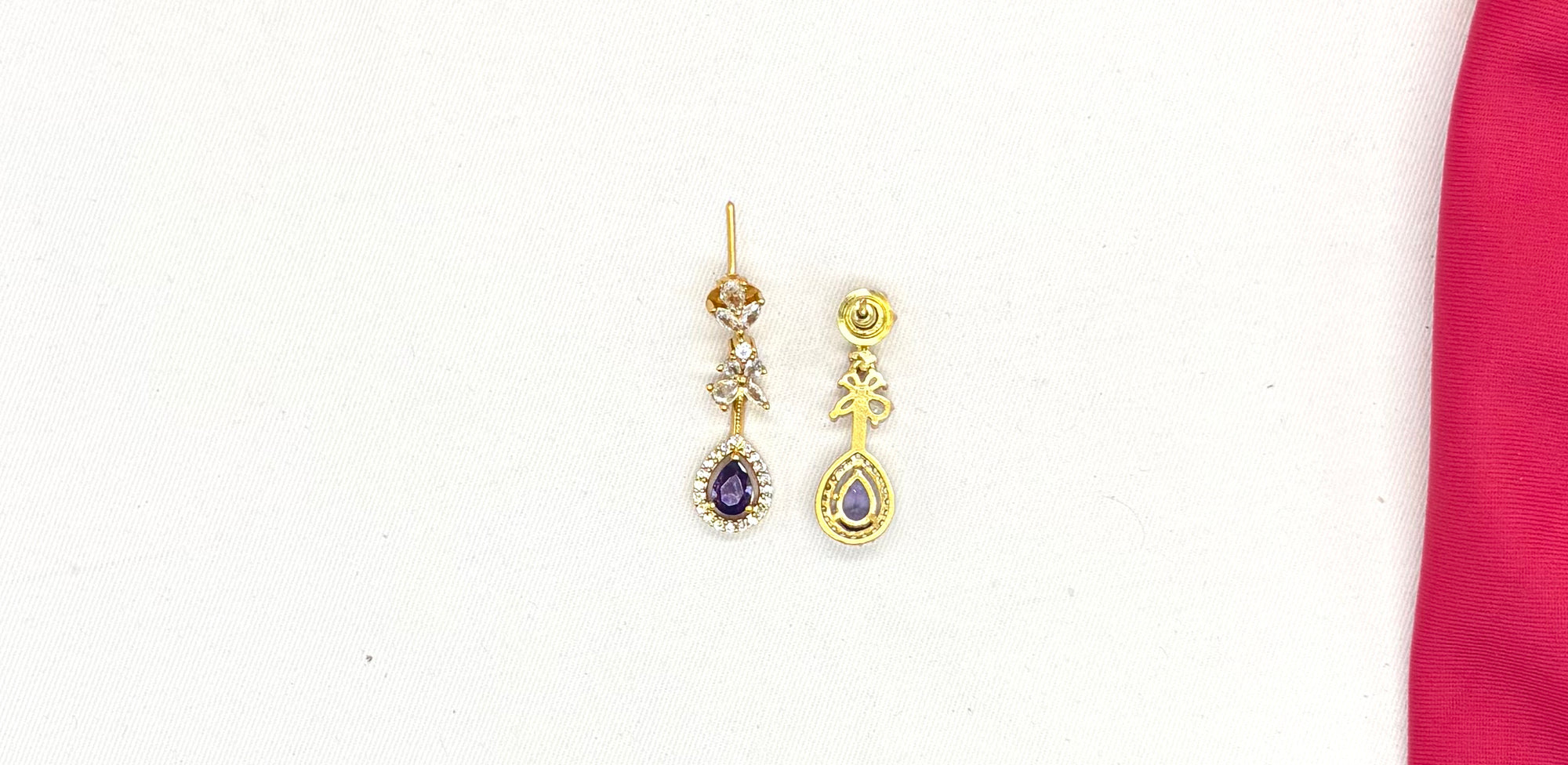 Matte finishing Floral Zircon & Ad Stones purple Short Necklace