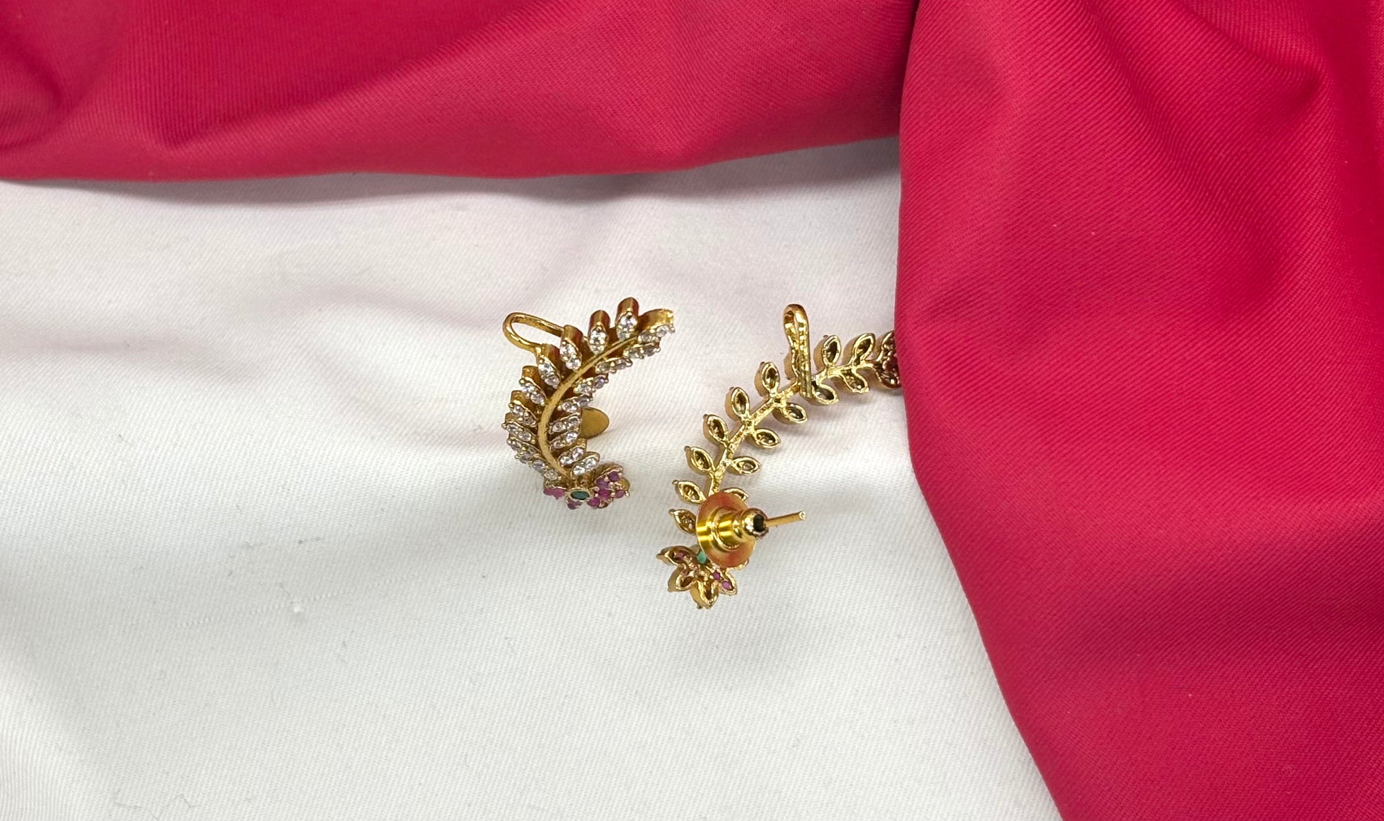 Matte finishing American stones with pink stones leaf design Earrings