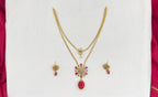 Matte finishing Flower design with Red stone Short Necklace