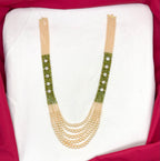Premium Cubic Zirconia Olive-Green beads and pearls AD with flowers design small locket Mala for Unisex