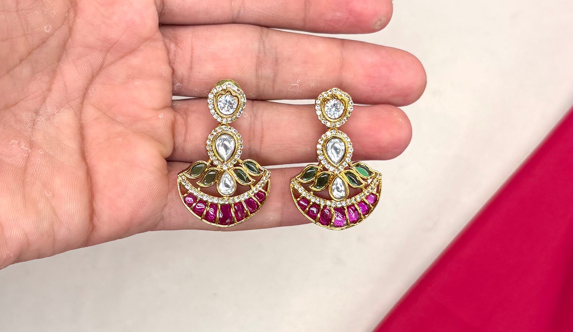 NIRVI polki Pink&Green Hasli short Necklace
