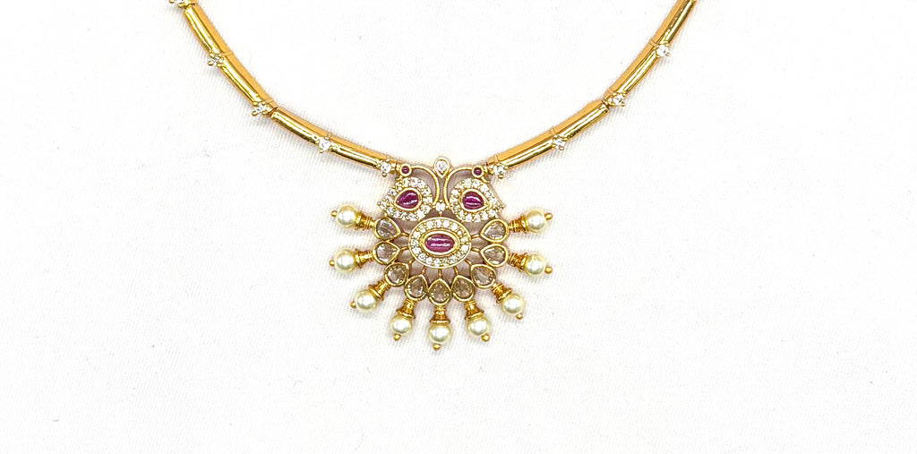 Matte finishing with pink stones Kanti Necklace