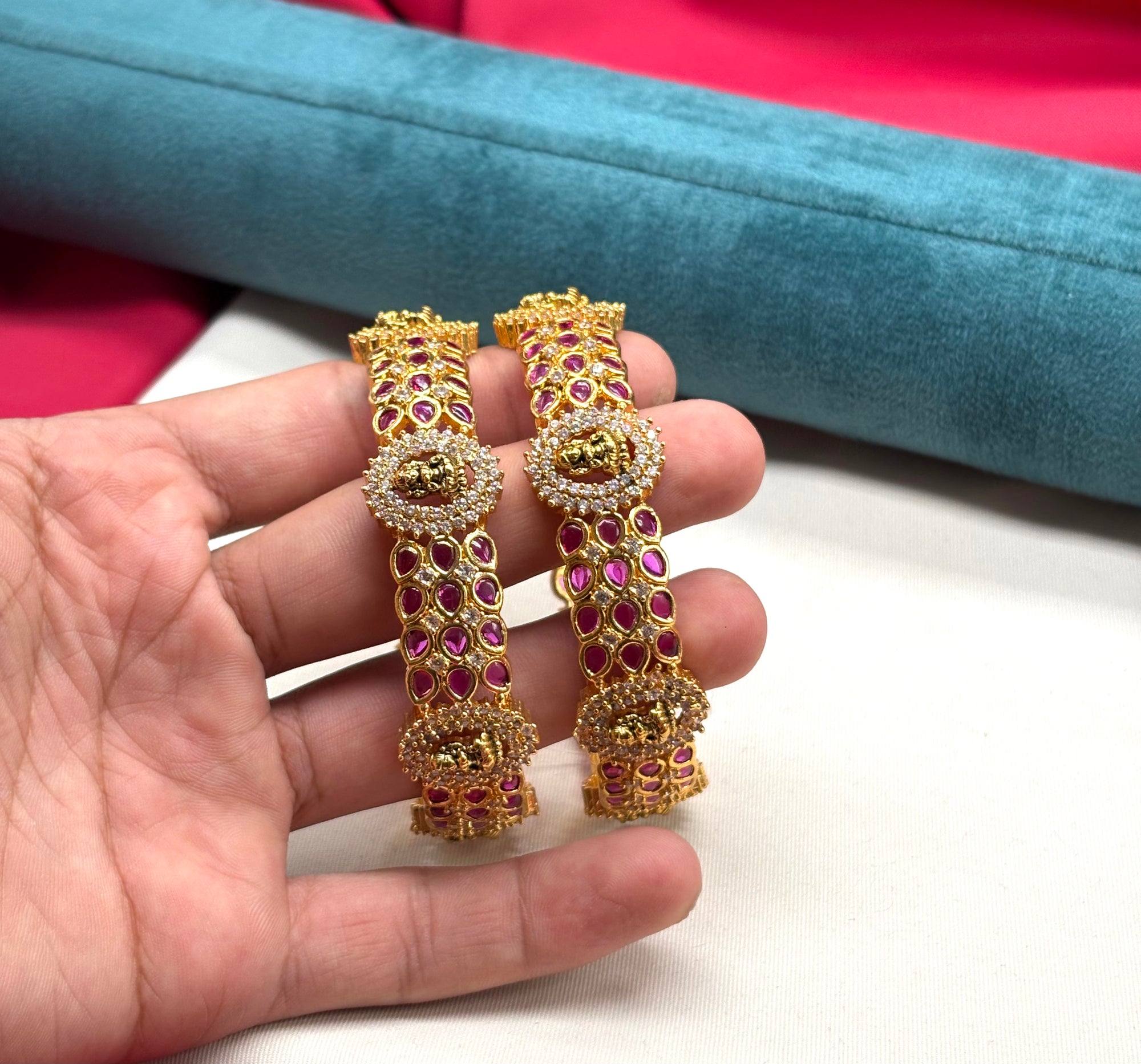 Matte polish Jadau stones with lord Lakshmi uncuts diamonds Bangles