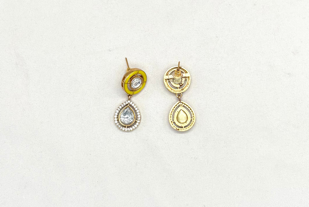 Premium Moissanite Stones floral design Yellow circle finish Short Necklace