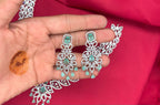 Sliver finishing American Diamond sea-green stones leaf design stones Necklace