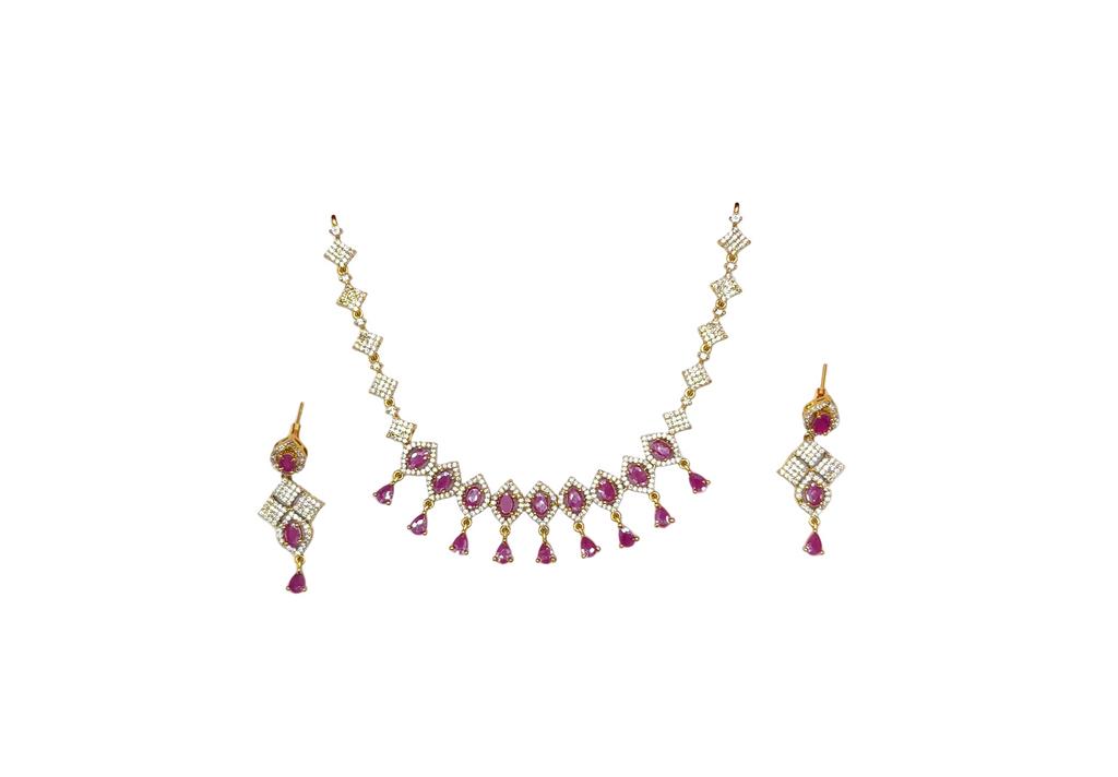 Matte finishing Pink stones with American Diamonds short Necklace
