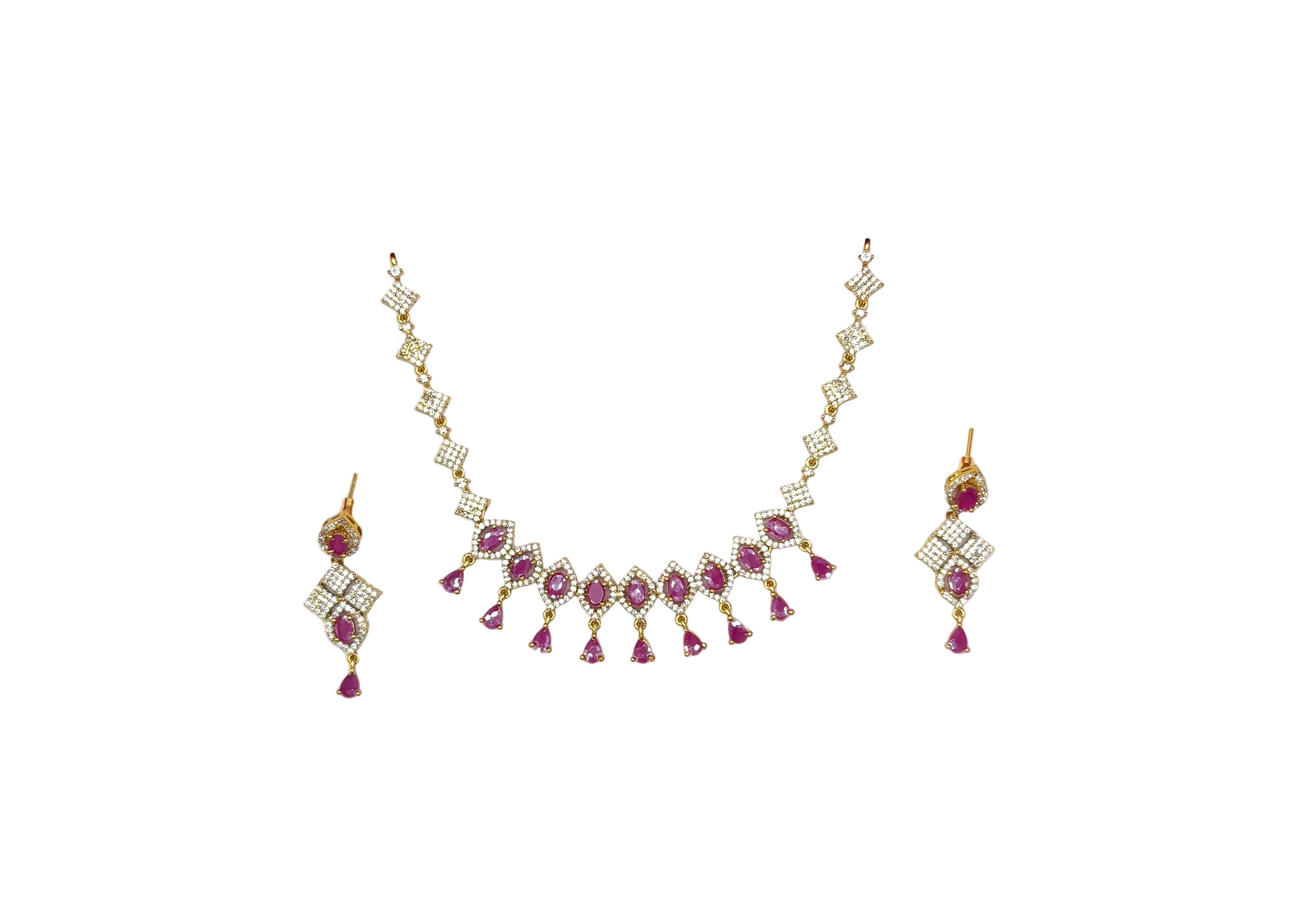 Matte finishing Pink stones with American Diamonds short Necklace