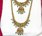 Matte finishing flower design with Ad stone & Green Beads combo-set