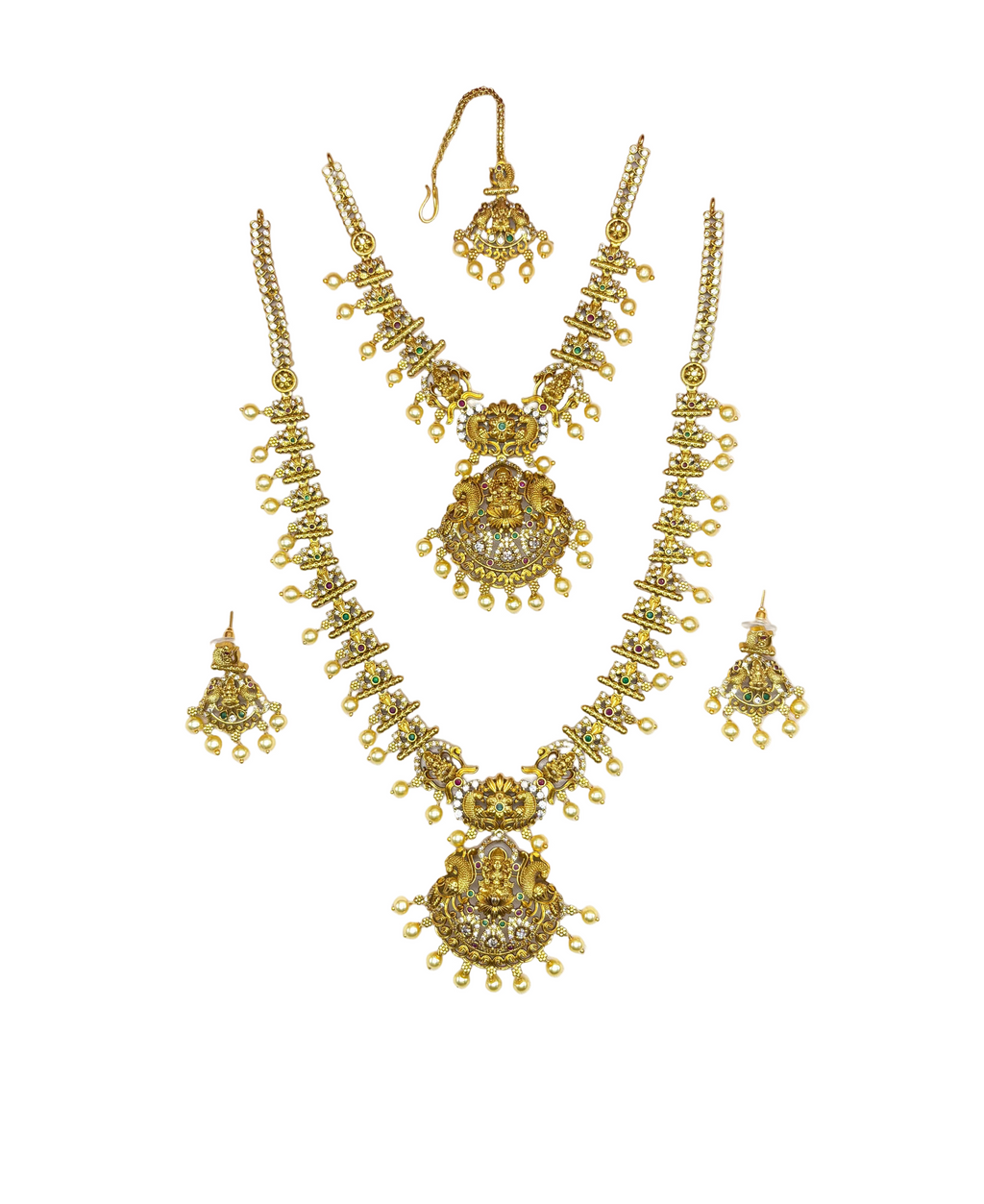 Matte finishing white stones with lord Lakshmi pendent design combo-Set Necklace