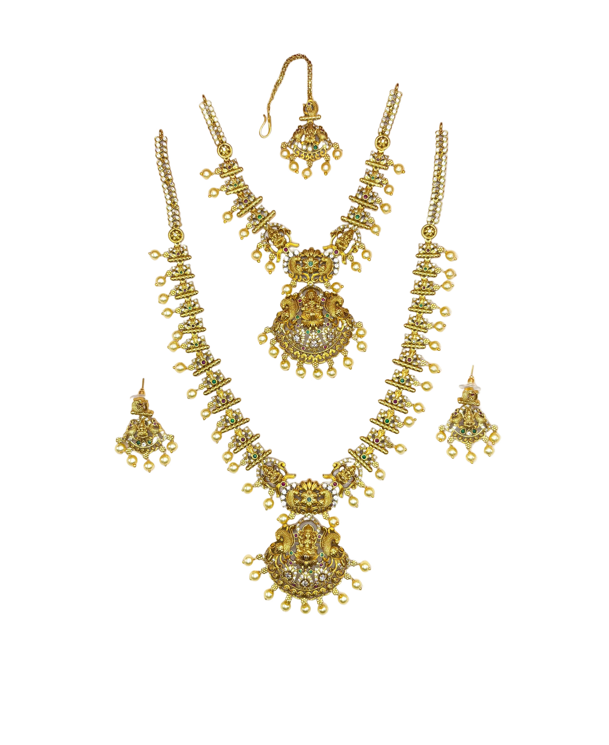 Matte finishing white stones with lord Lakshmi pendent design combo-Set Necklace
