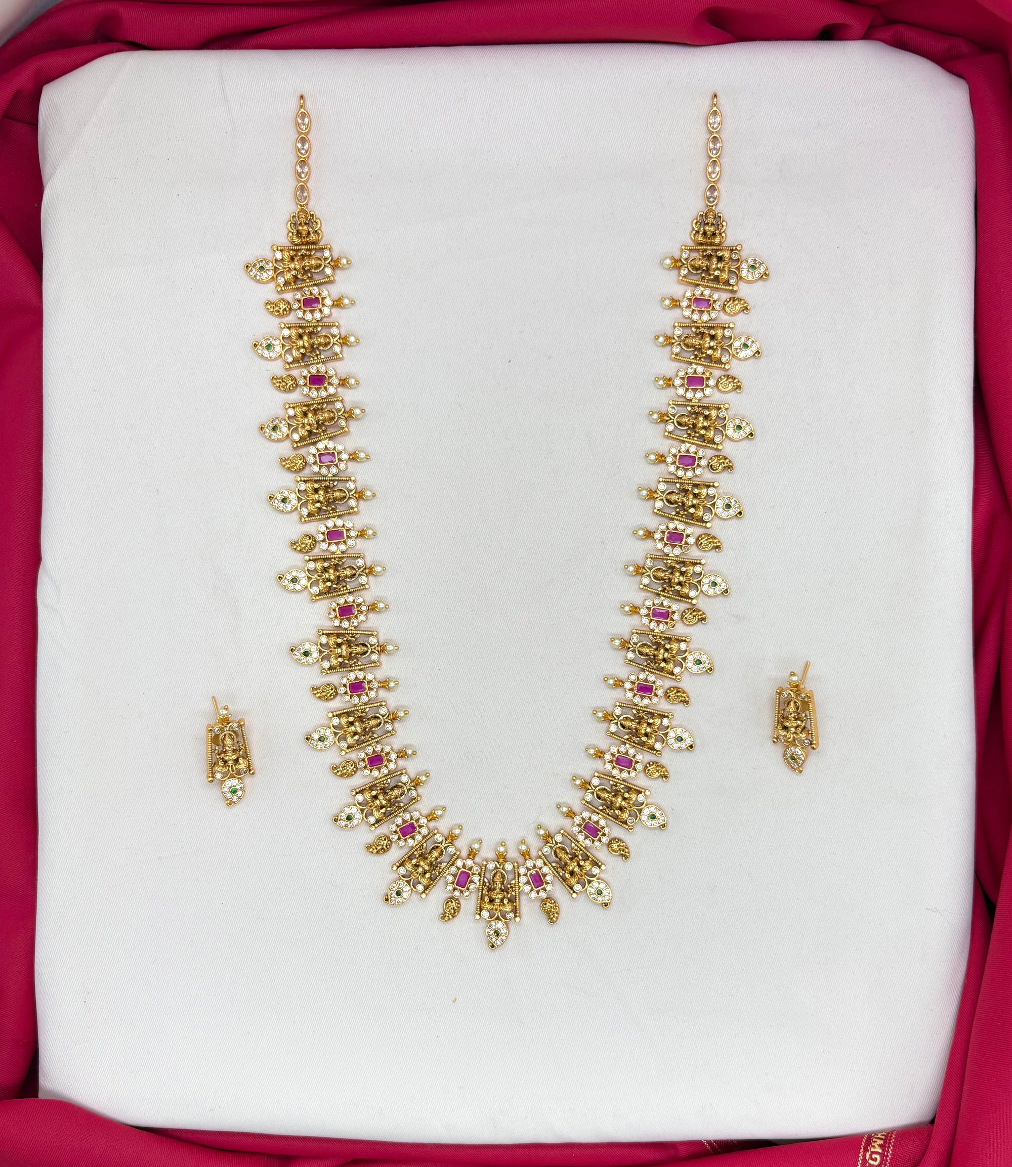 Matte finishing Lord Lakshmi with pink stones long haram