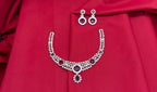 Silver Polish White & purple AD Studded Short Necklace