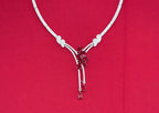 Silver American Diamonds stones deep ruby-red teardrop and floral-shaped stones Short Necklace