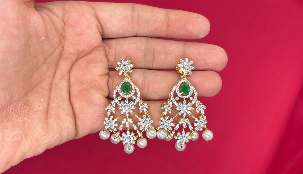 Premium GJ Polishing AD Stones Flower design with Green Stone Long Haram