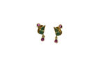 Matte finish peacock design pink stone drop studs earring