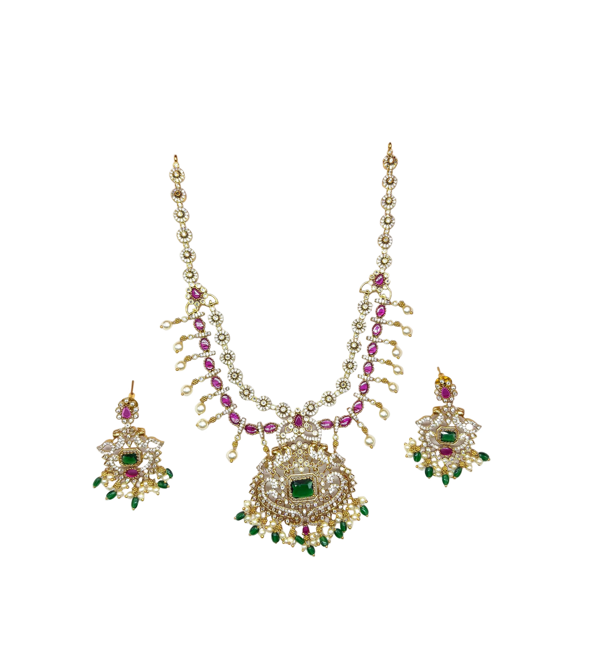 Matte finishing multi stones two layered Short Necklace
