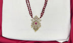 Premium Layered peacock design pendent Maroon stones Rani-Haram