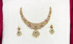 Matte finishing Floral design with Ad stones finish short Necklace