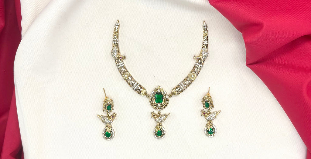 Peacock design with AD Green Zircon & Moissanite Stones