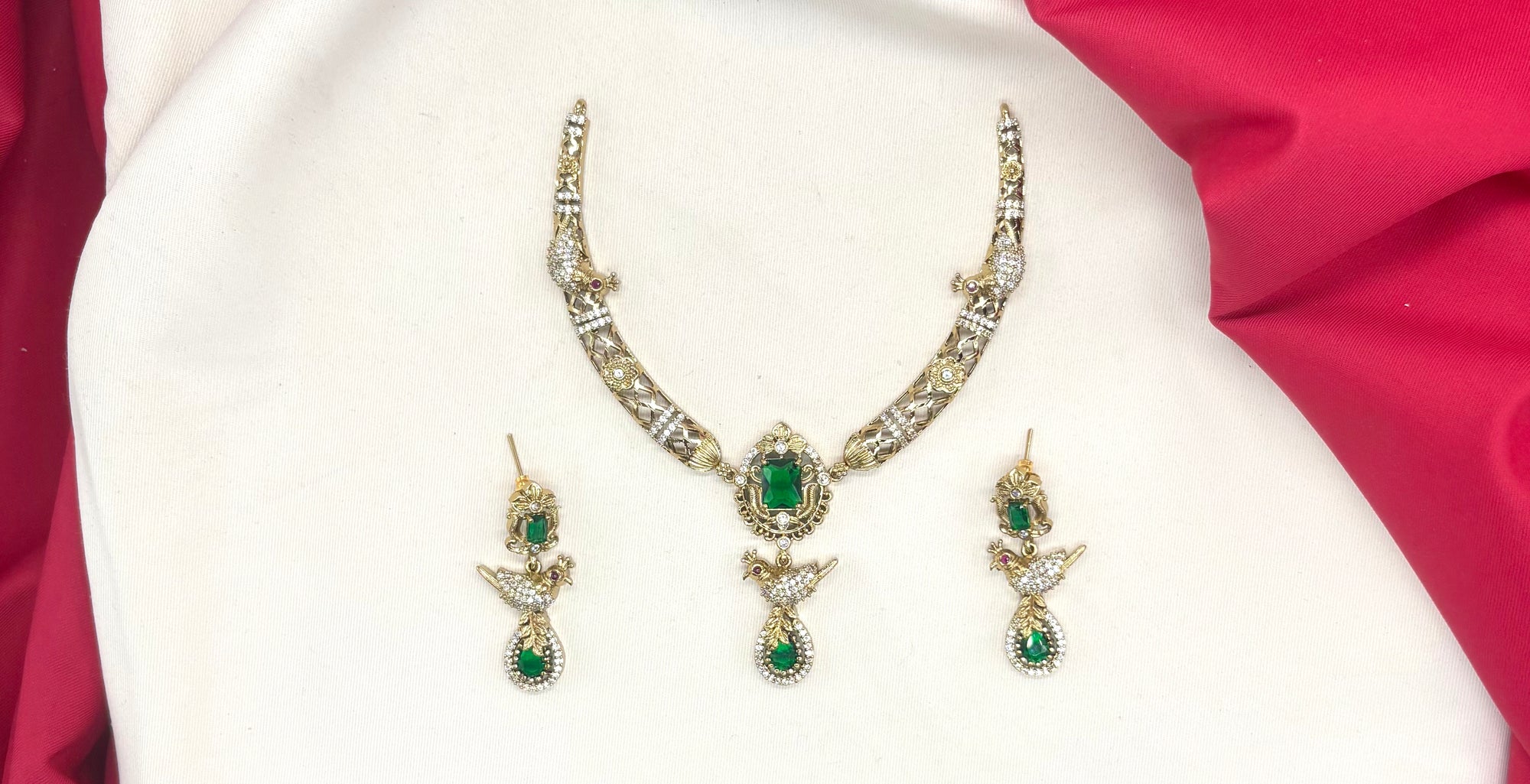 Peacock design with AD Green Zircon & Moissanite Stones