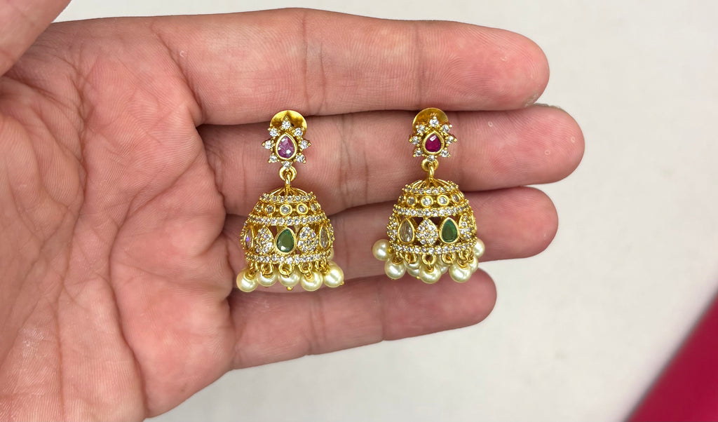Matte finishing White pearls with Green & pink stones peacock designe finish pendent Long Haram Necklace