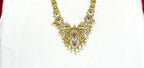 Matte finishing peacock and floral design with white pearls short Necklace