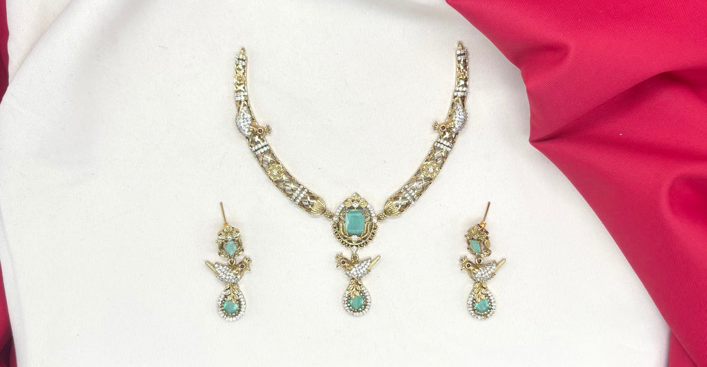 Peacock design with AD Mint-Green Zircon & Moissanite Stones