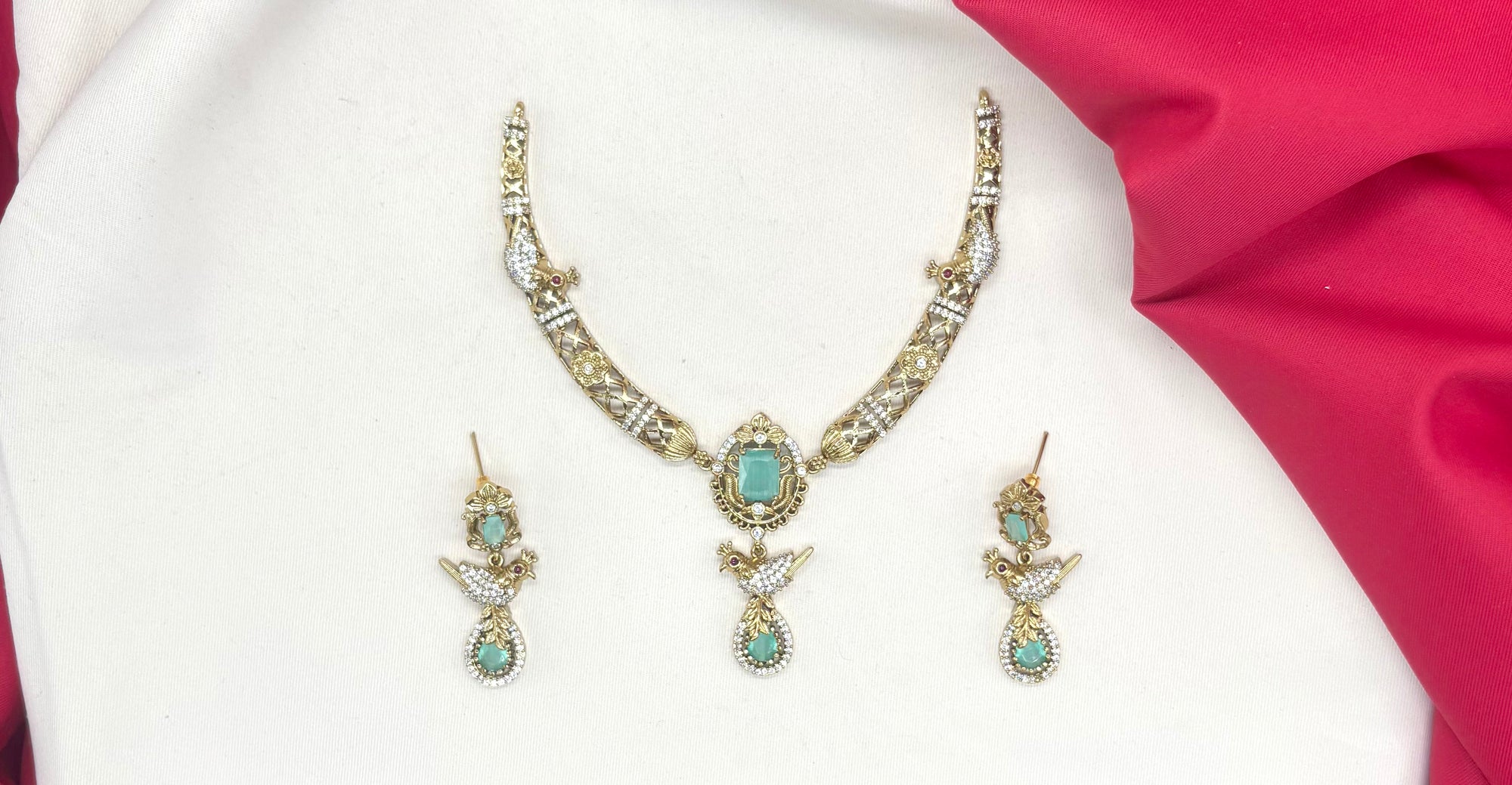 Peacock design with AD Mint-Green Zircon & Moissanite Stones