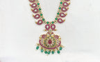 Premium Jadau kundan with floral finish and Green beads Long Necklace