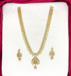 Matte finishing coin Lord Lakshmi with white pearls Long Haram