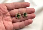 Victorian finish American Diamonds with Green stone stud Earring