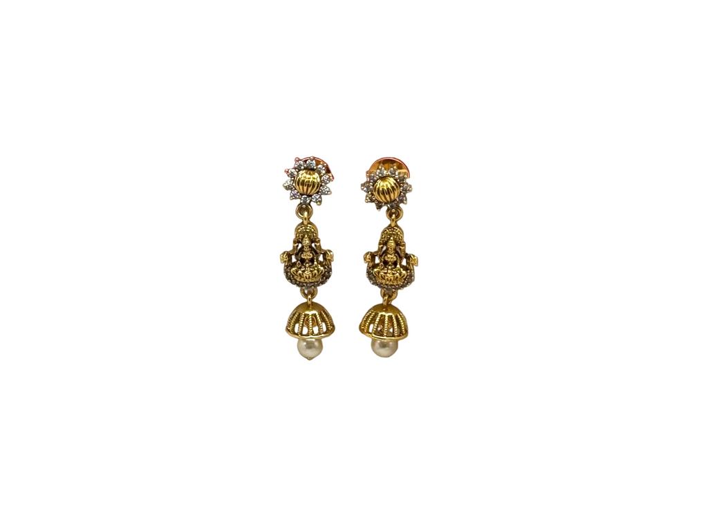 Matte finishing Lord Lakshmi with (Jhumka) white pearl drop Earring