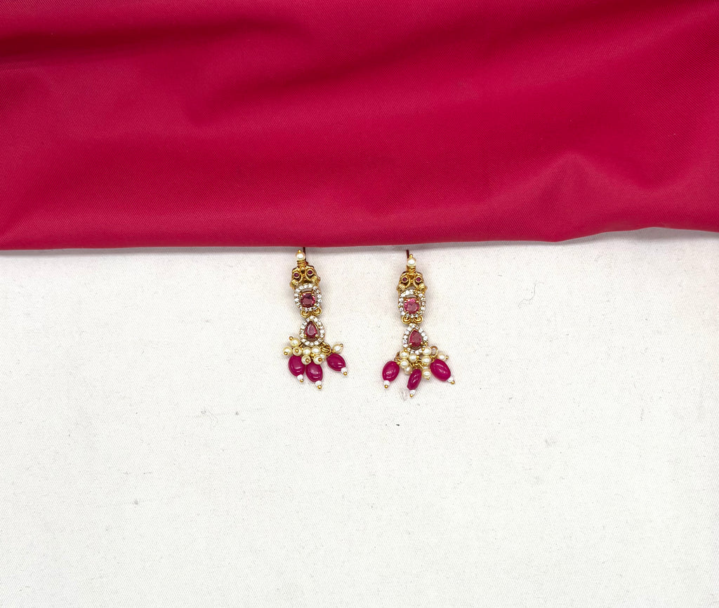 Polki Kundan Pink stone With Pearls drop Short Necklace