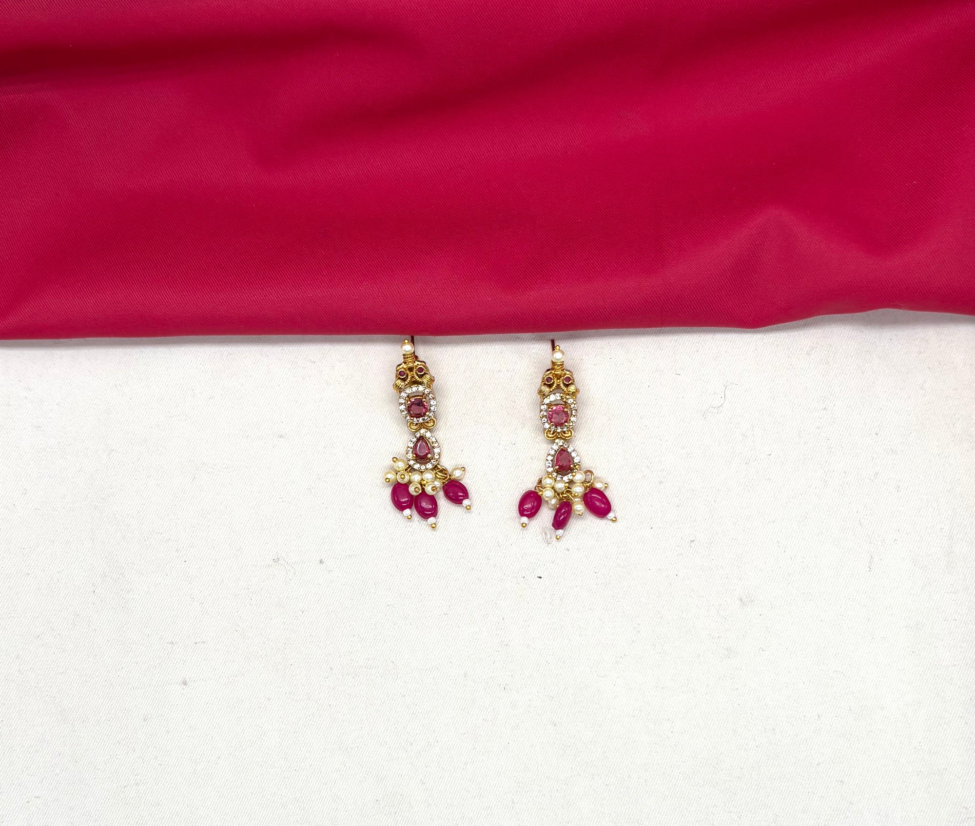 Polki Kundan Pink stone With Pearls drop Short Necklace