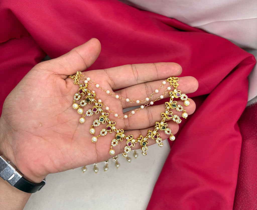 Matte finishing peacock design with American Diamonds multi stones Champaswaralu