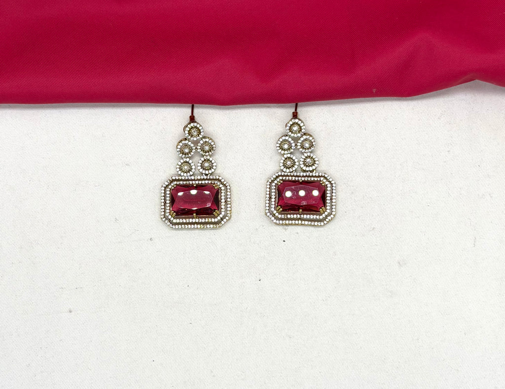 Victorian finishing emerald Red stones and intricate American Diamond Necklace