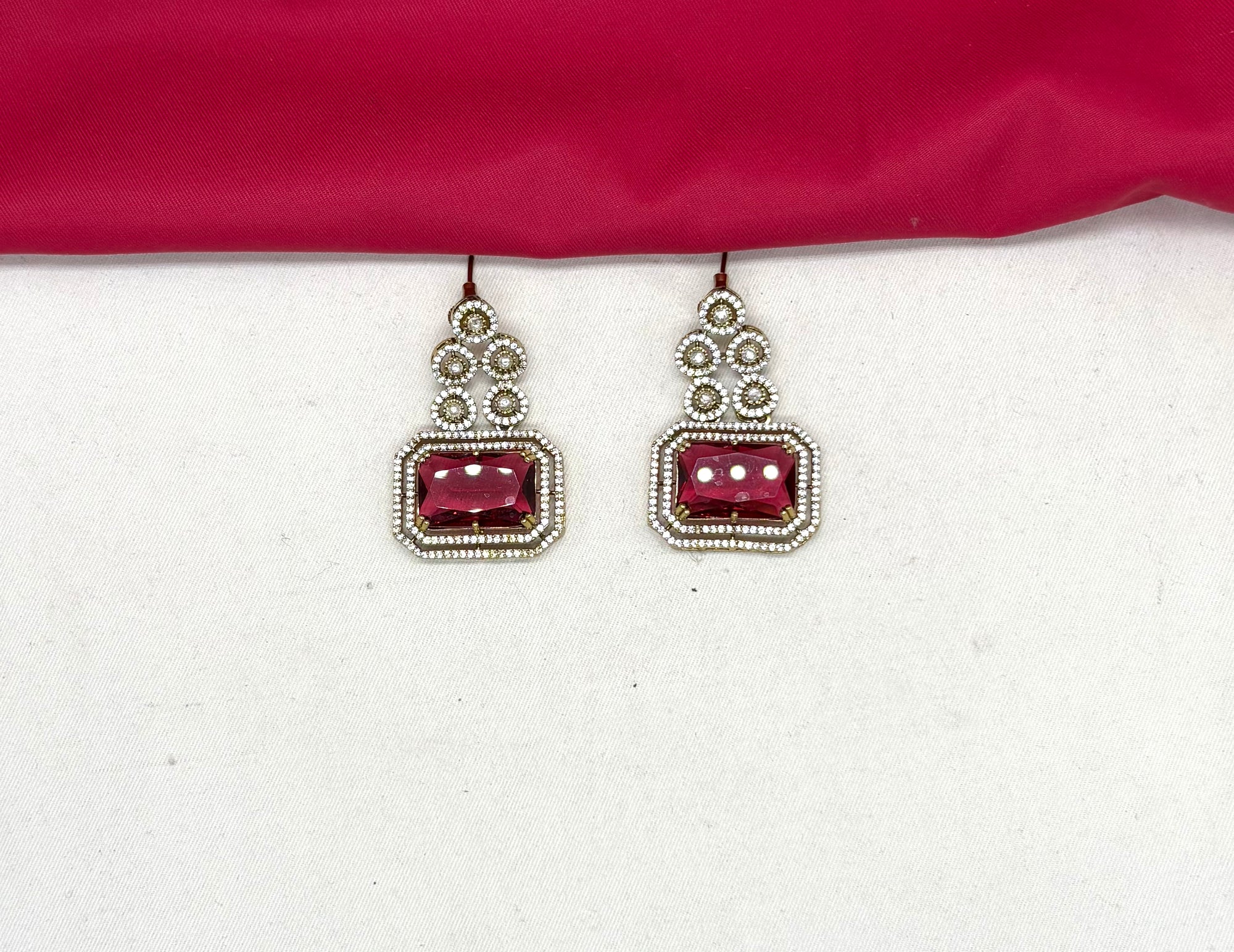 Victorian finishing emerald Red stones and intricate American Diamond Necklace