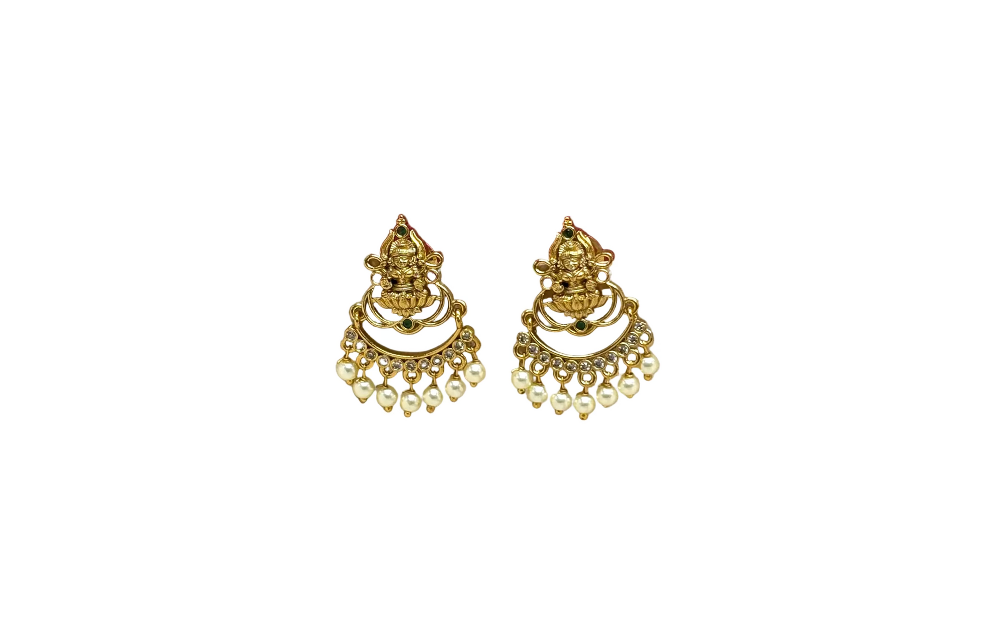 Matte finishing lord Lakshmi beautifully added white pearls Earring