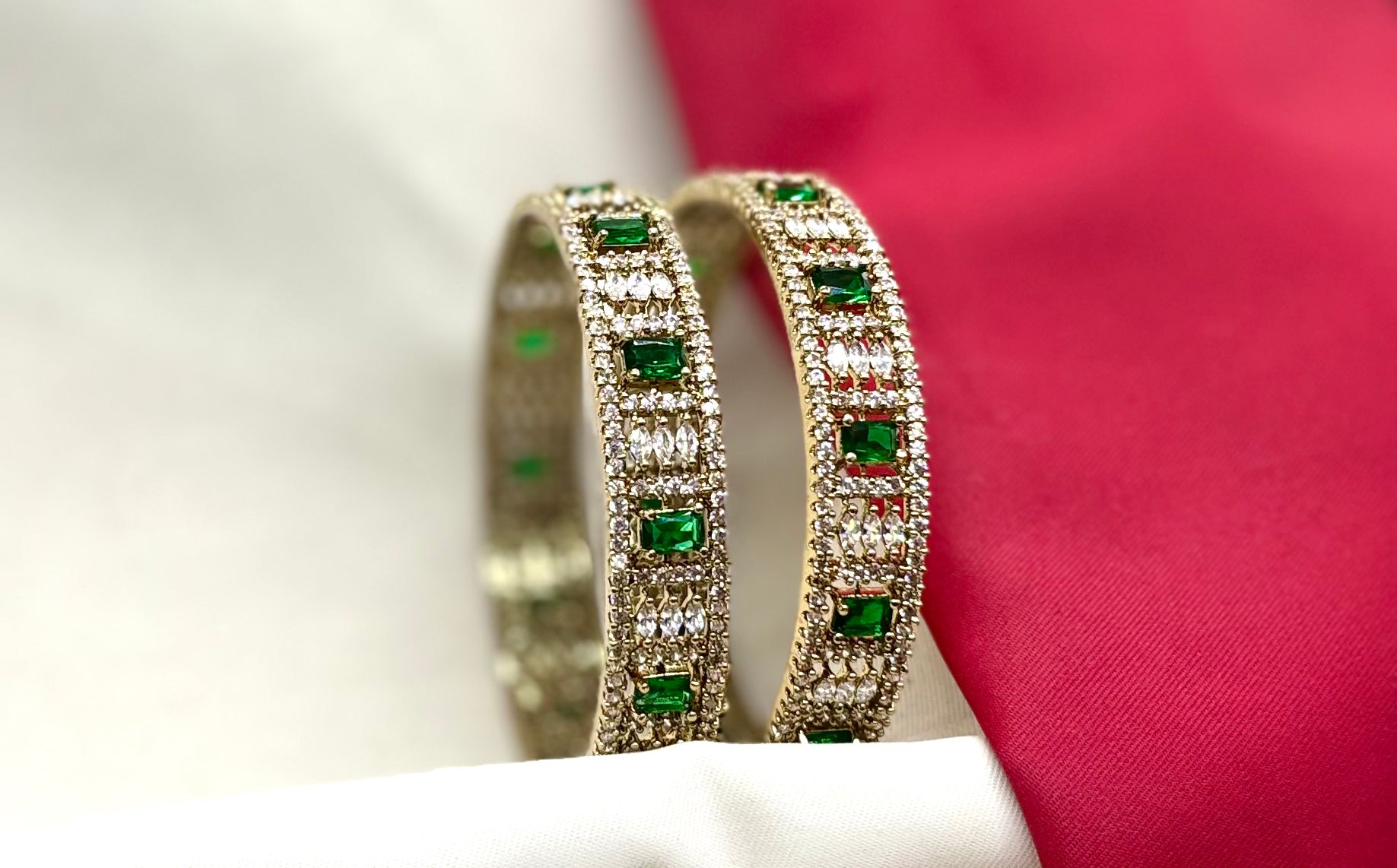 Victorian finishing American Stones with Green stones Bangle