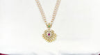 Triple-Layered Rice pearls with Ad stone Pendant Necklace