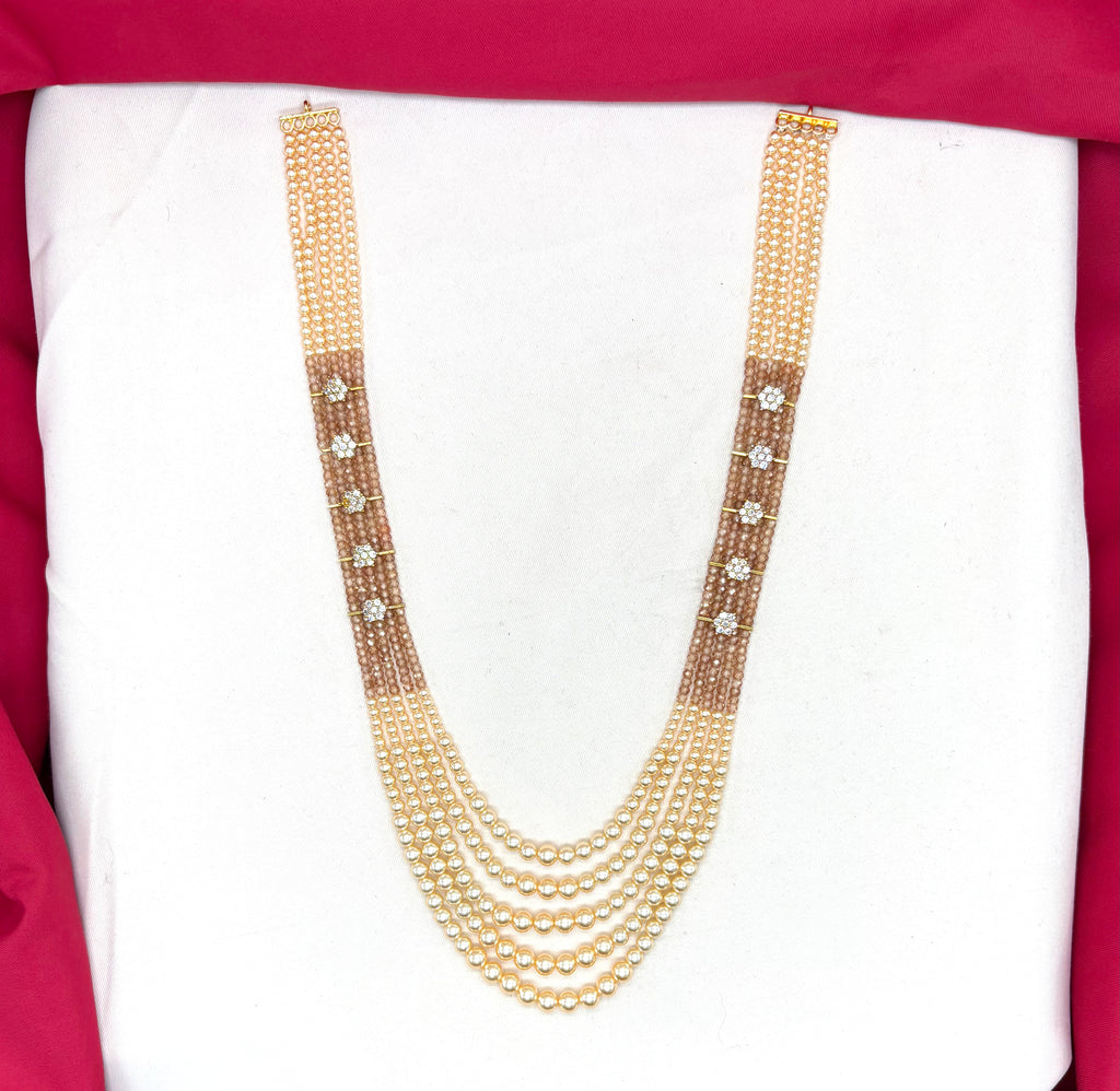 Premium Cubic Zirconia Brown beads and pearls AD with flowers design small locket Mala for Unisex