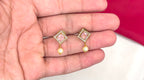 Matte finishing flower design pendent with Baby pink stone short Necklace