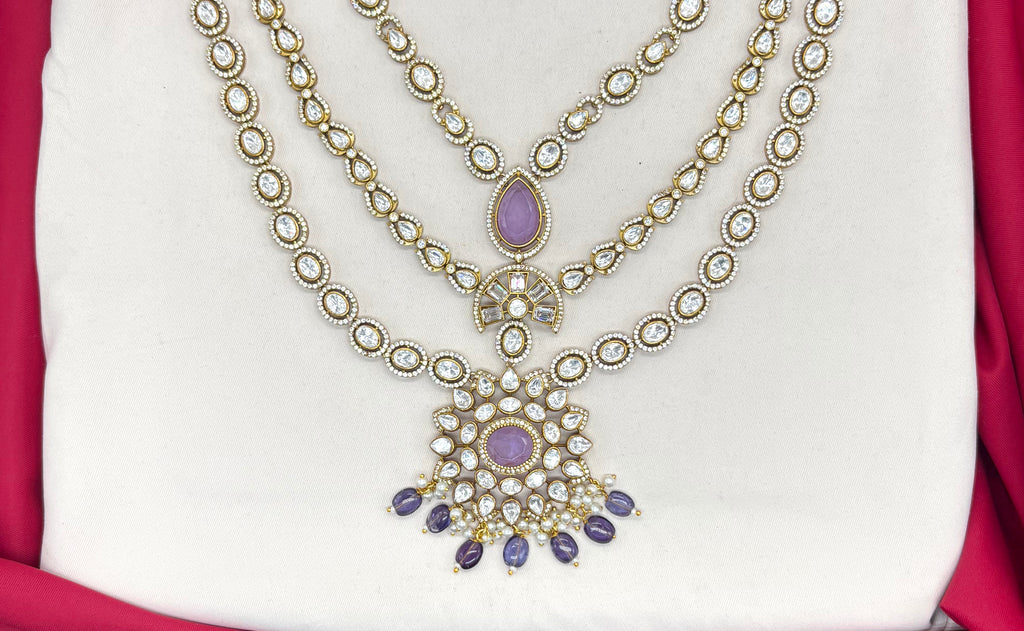 Emerald Multi Layer Purple Moissanite Stones Heavy-Set Necklace