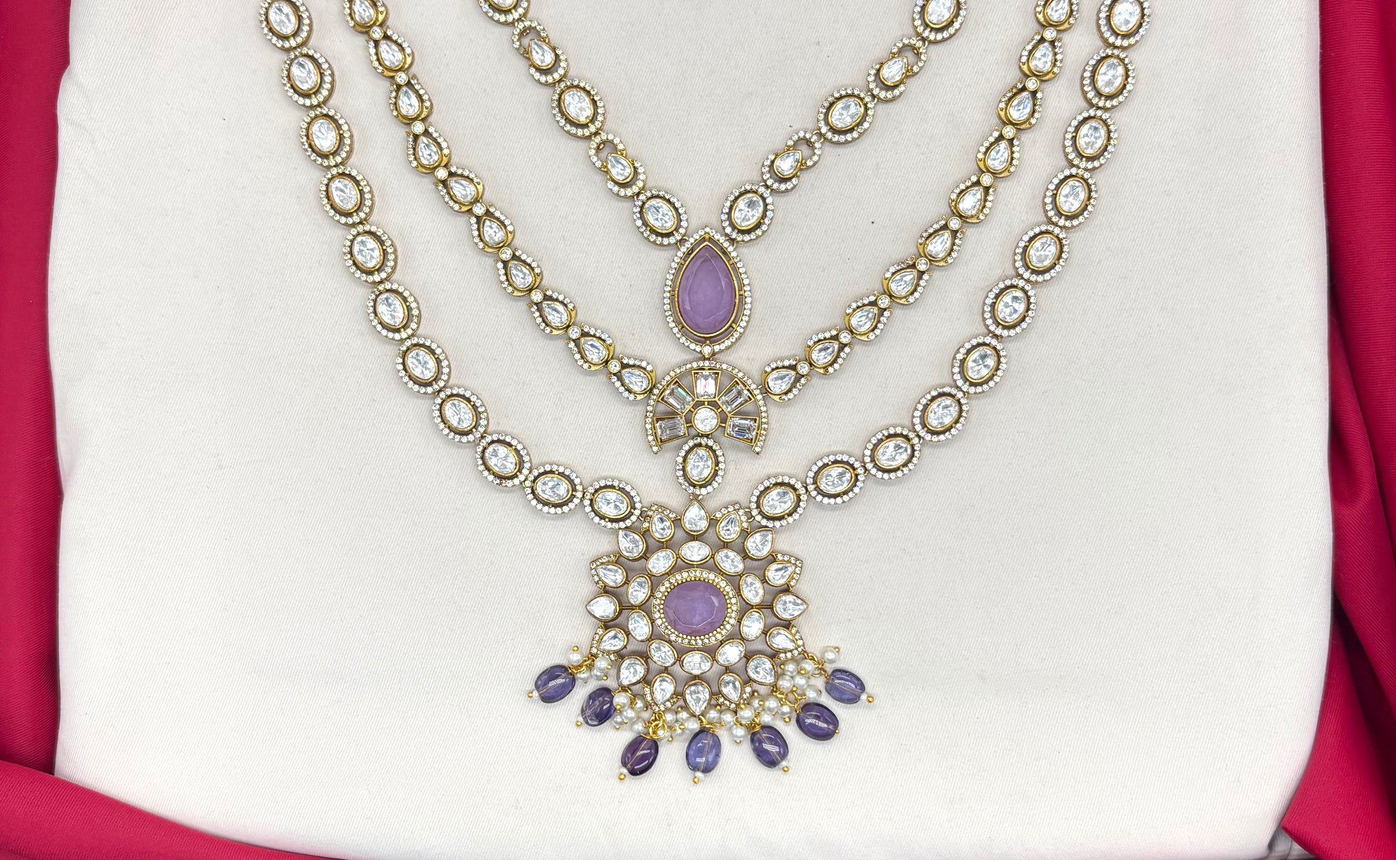 Emerald Multi Layer Purple Moissanite Stones Heavy-Set Necklace