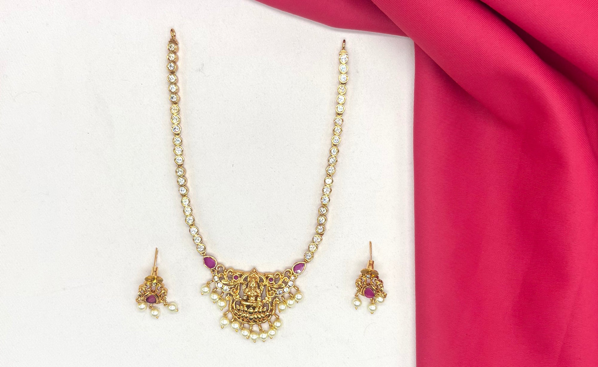 Matte finishing AD stone lord Lakshmi Short Necklace