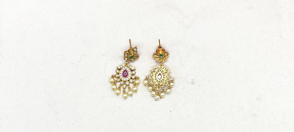 Triple-Layered Rice pearls with Ad stone Pendant Necklace