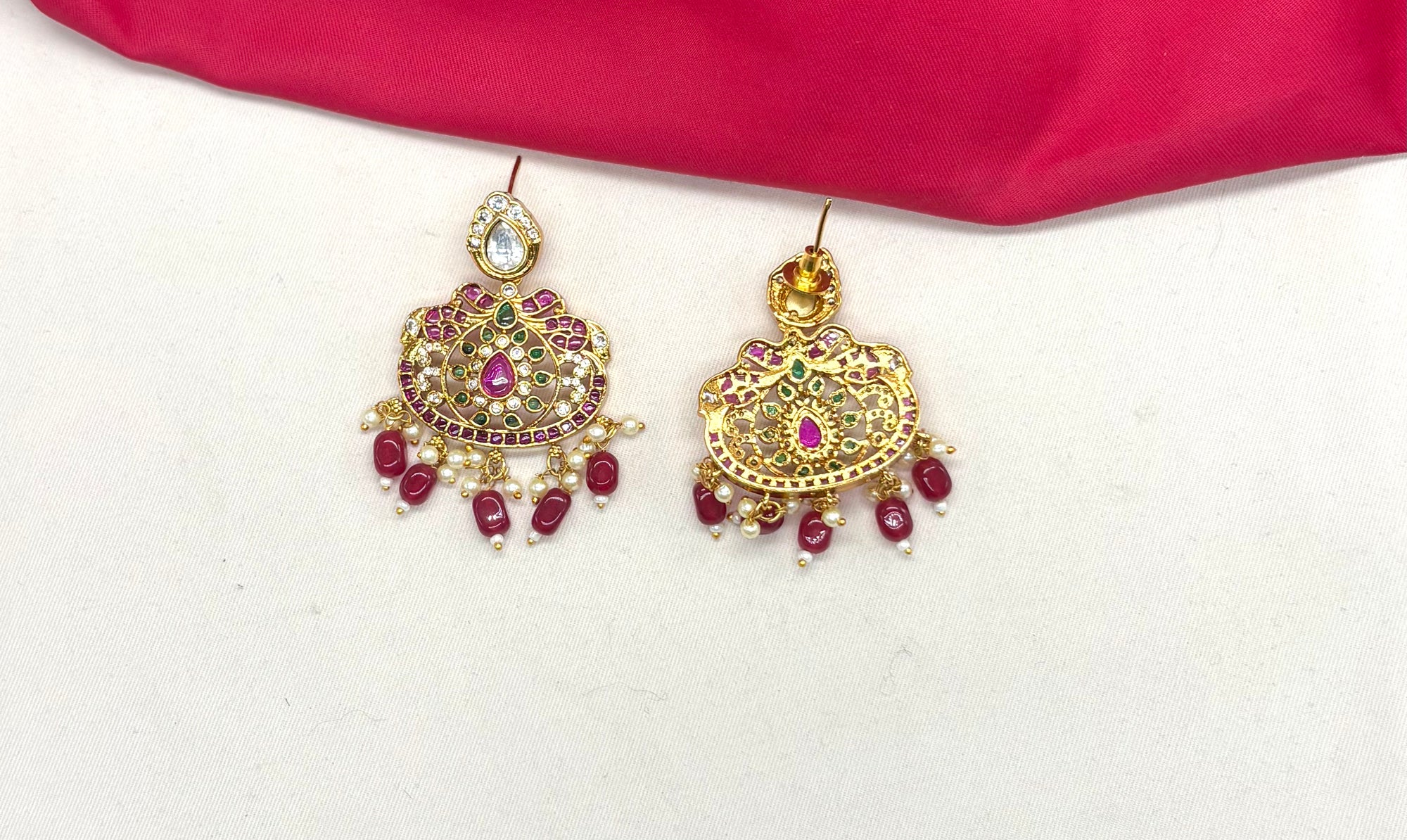 Premium Jadau kundan with floral finish and pink beads Long Necklace