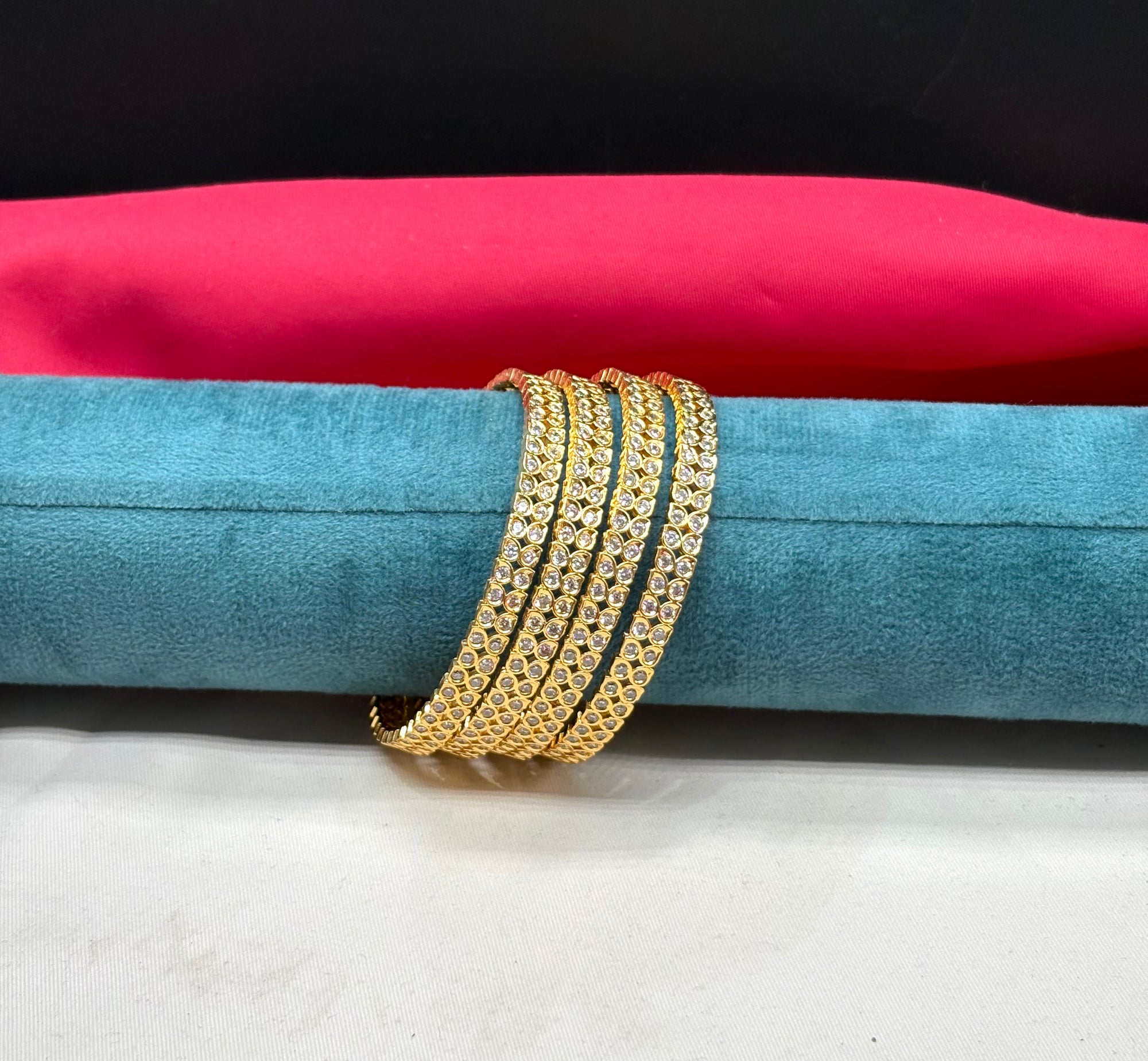 Panchloham American diamond leaf-and-drop pattern Bangles